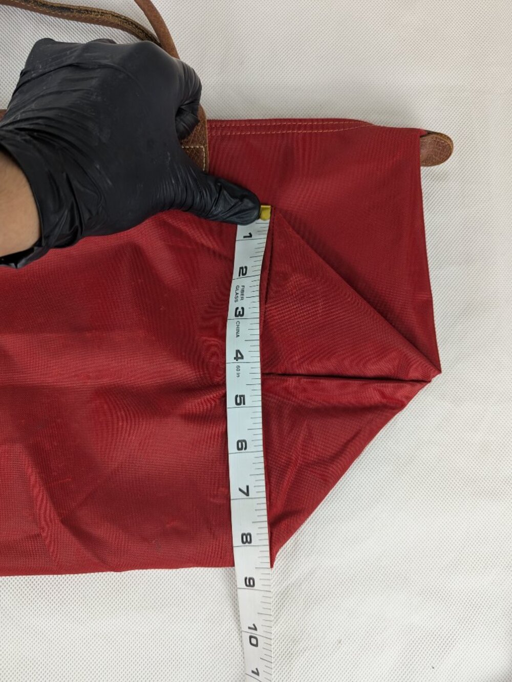 Pre-Owned Longchamp Le Pliage Authentic Nylon Leather Tote Bag Red Made in China - Picture 14 of 15
